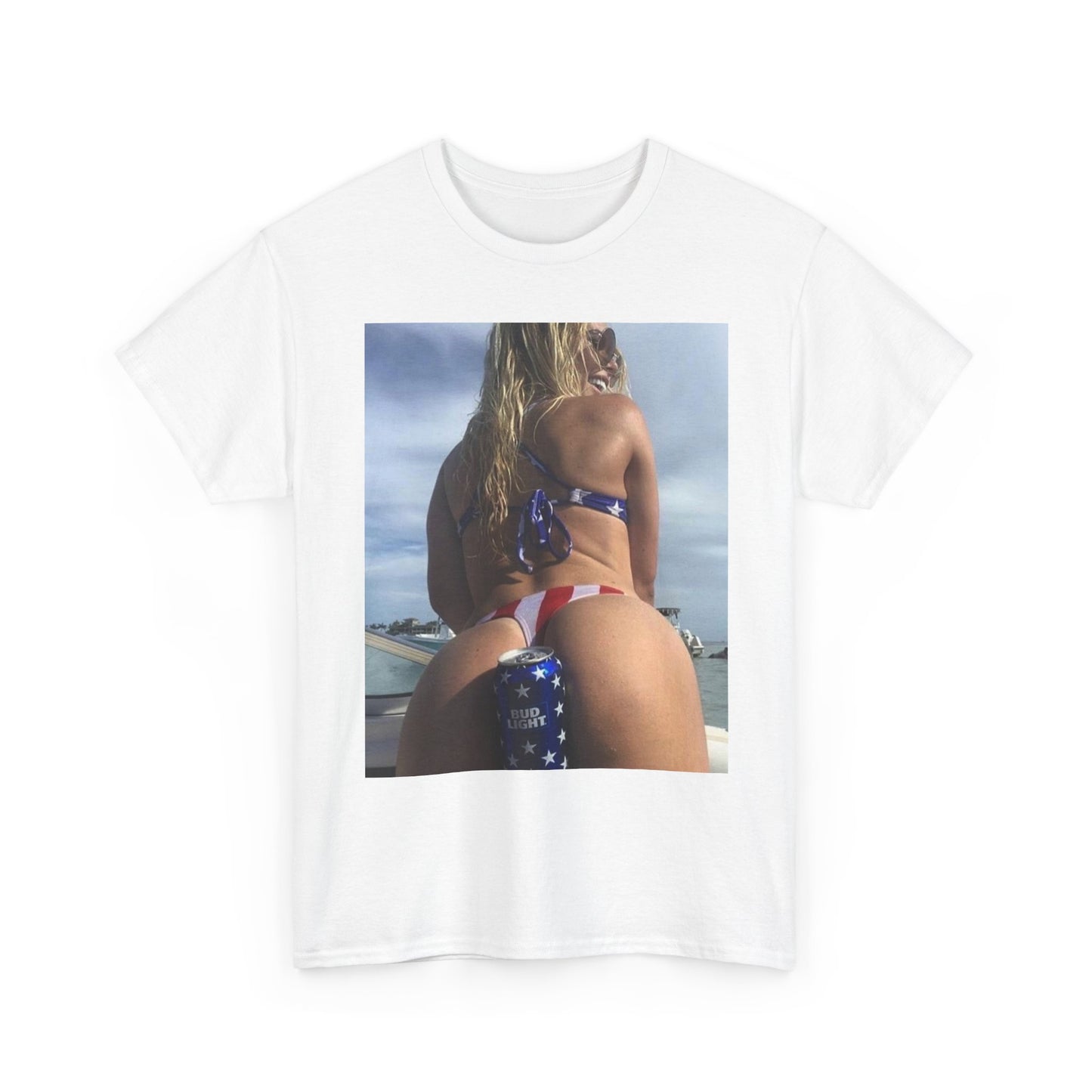 American Flag Beer Bikini Graphic T Shirt S-5XL Unisex Heavy Cotton Tee