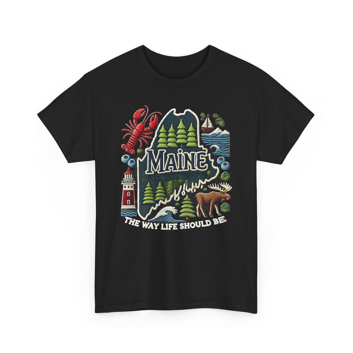 Maine state map lobster lighthouse tee | The way life should be Men's Graphic T Shirt