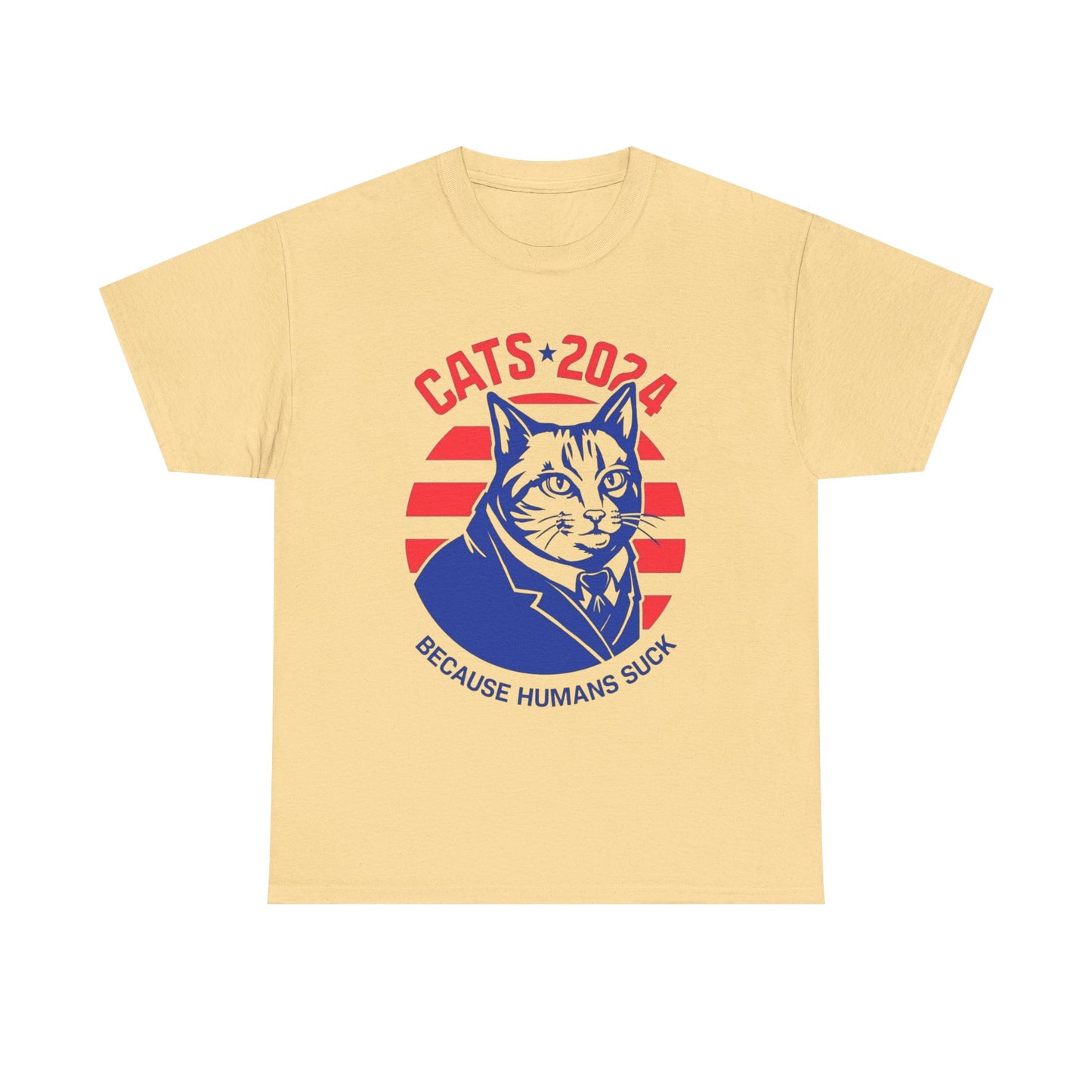 Cats 2024 Funny People Suck Graphic T Shirt Unisex Heavy Cotton Tee NEW