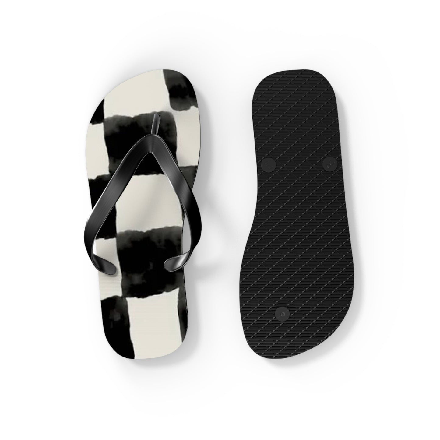 Checkered Black And White Sandals, Beach Shoes, Vacation Flip Flops, Pool Slides