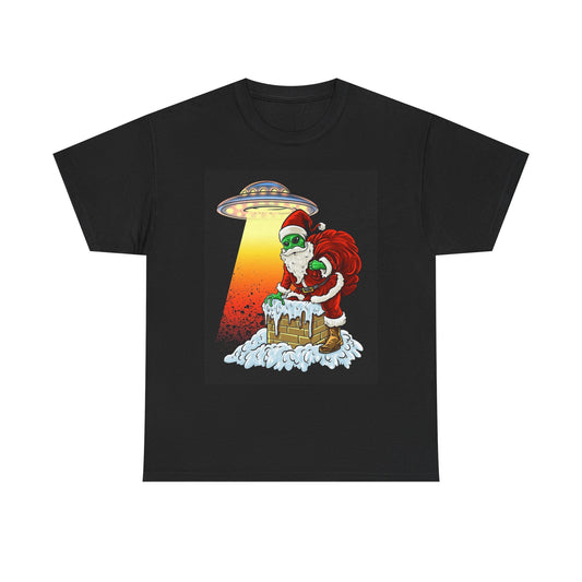 Alien Christmas Santa T Shirt Funny Graphic Holidays Space Unisex Heavy Cotton