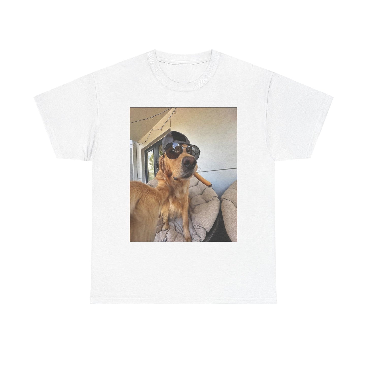 Golden Retriever Cigar Selfie Funny Graphic T-Shirt Unisex Heavy Cotton Tee NEW