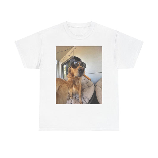 Golden Retriever Cigar Selfie Funny Graphic T-Shirt Unisex Heavy Cotton Tee NEW