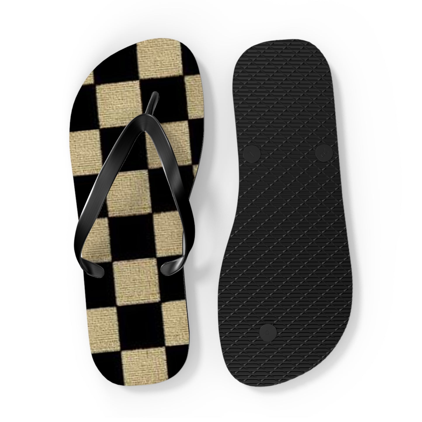 Black And Tan Checkered Beach Sandals, Slides for Summer, Flip Flops