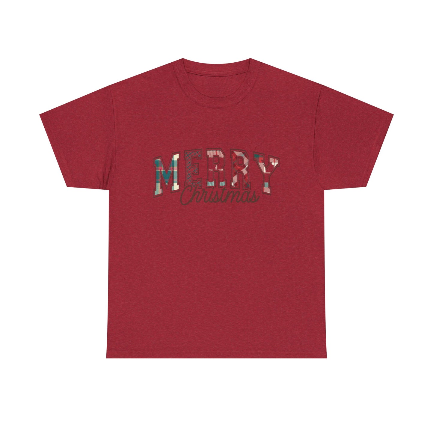 Merry Christmas Plaid Graphic T Shirt NEW Unisex Heavy Cotton Tee