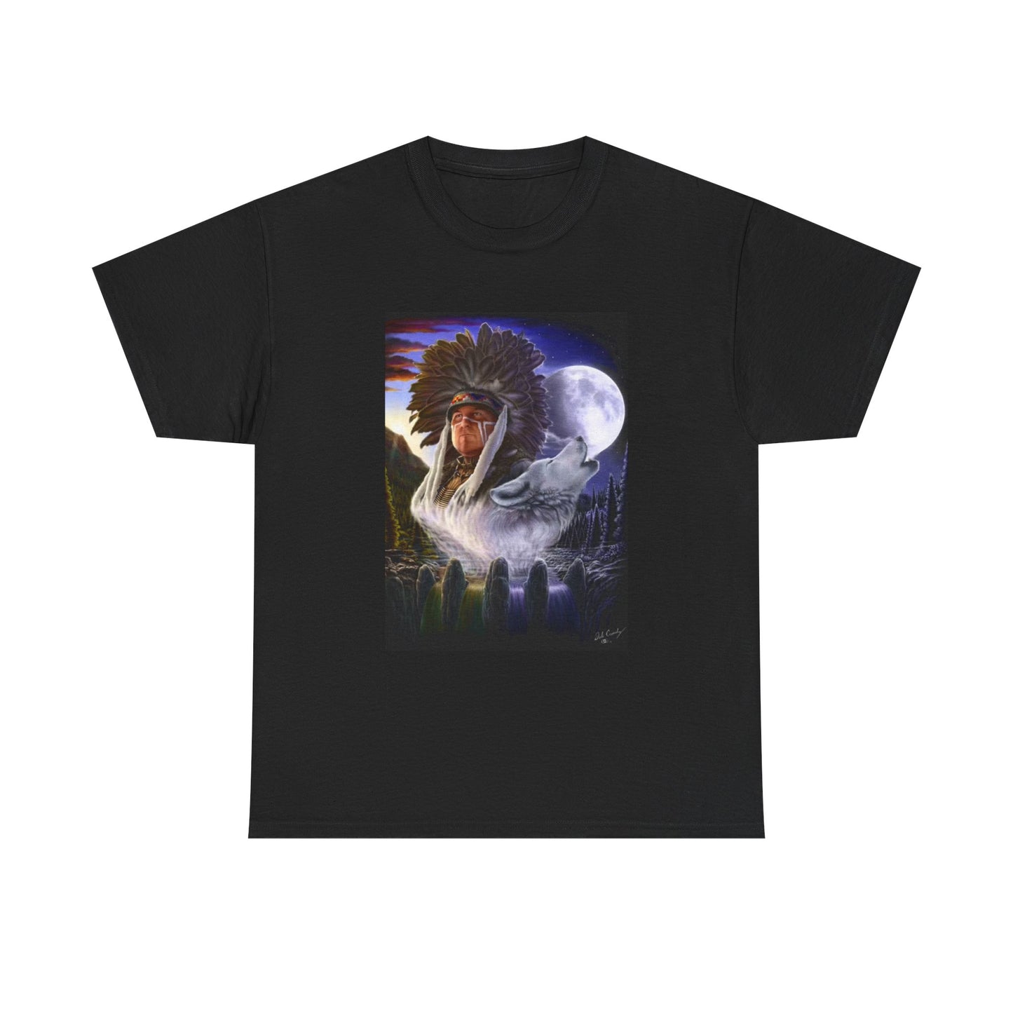 Native American Indian Tshirt Wolf Howling At The Moon New Unisex Heavy Cotton
