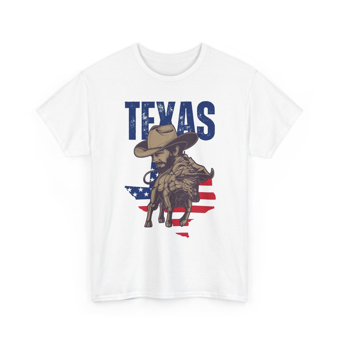 Texas Cowboy Graphic T Shirt American Flag Country Unisex Heavy Cotton Tee