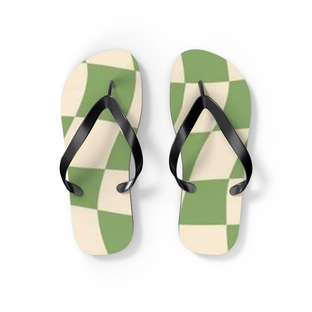 Checkered Wavy Green Sandals, Beach Shoes, Vacation Flip Flops, Pool Slides