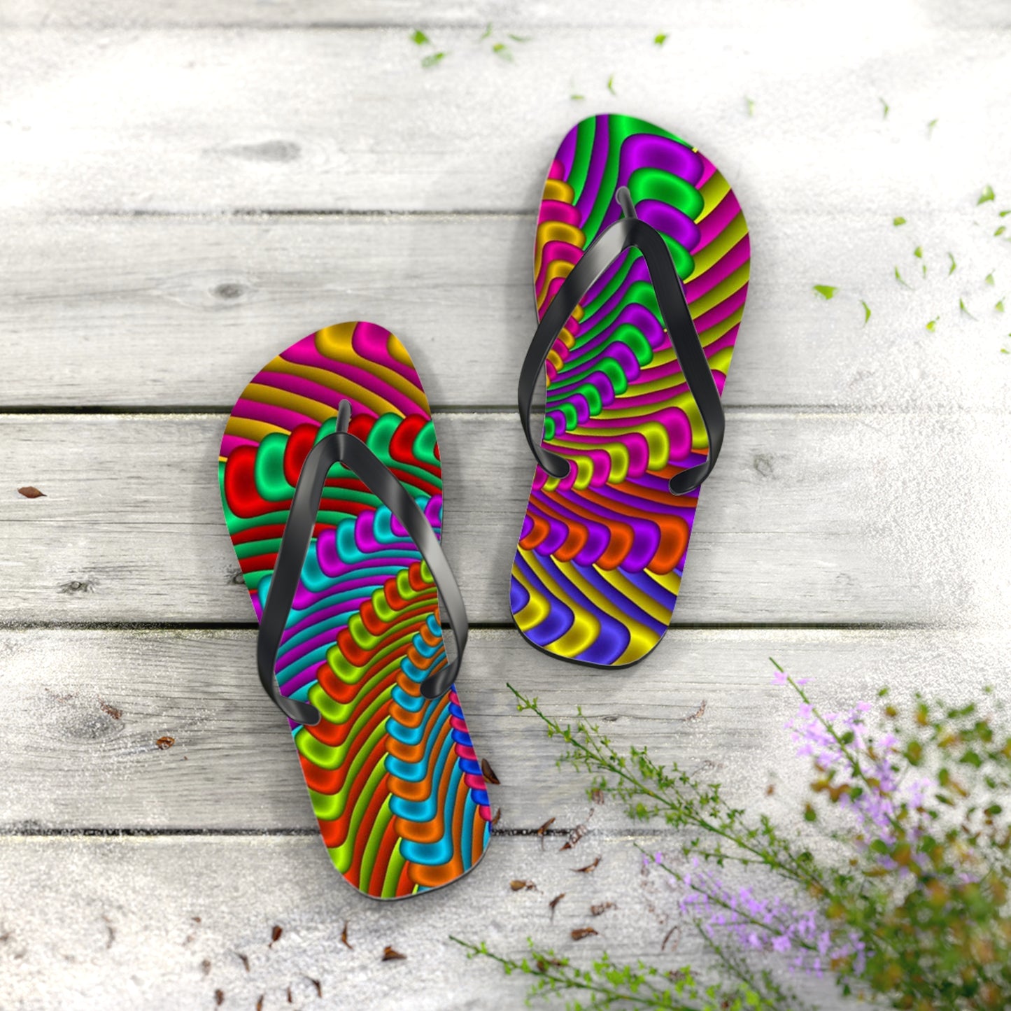 Groovy Tie Dye Flip Flops, Sandals Slides, Summer Footwear, Brand New