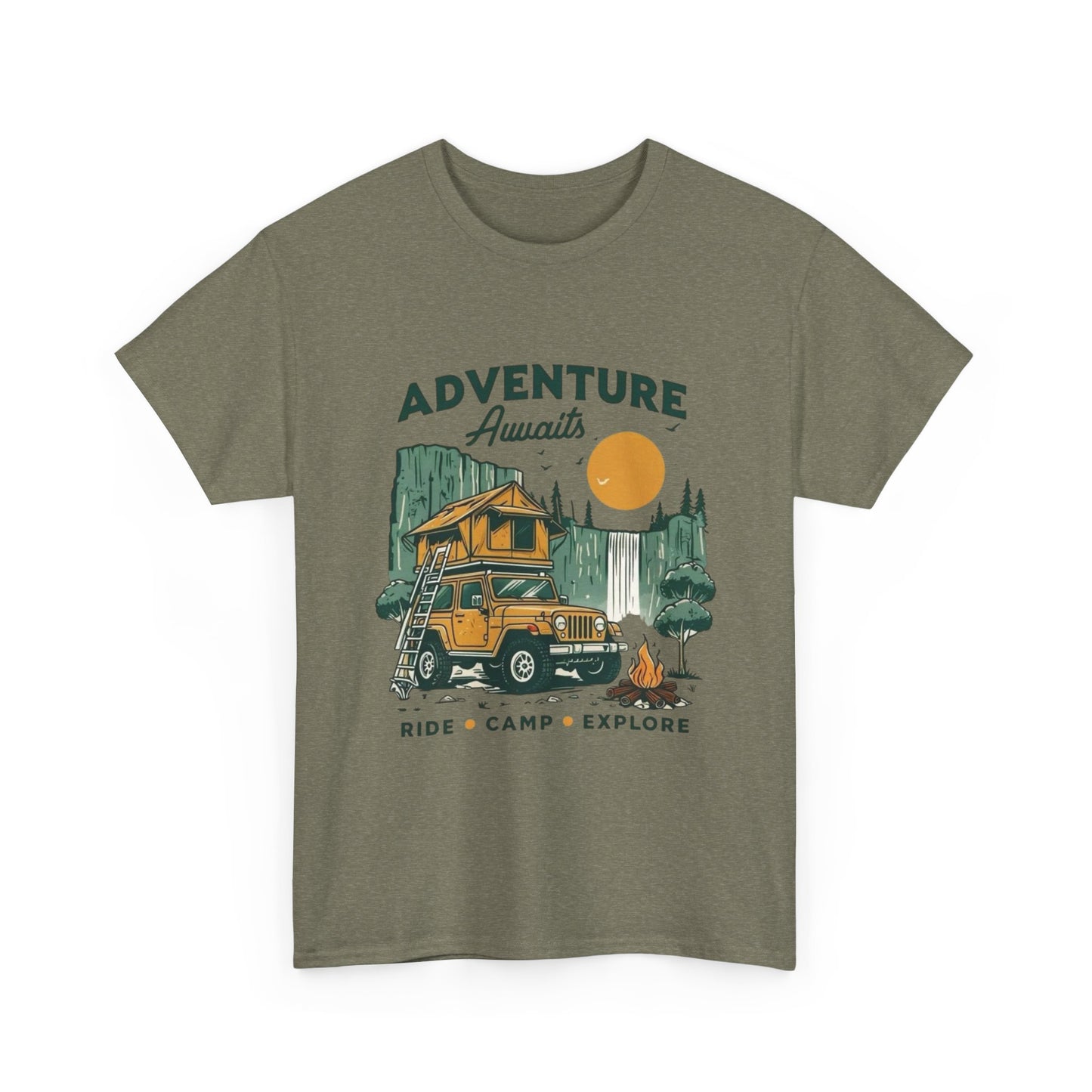 Adventure Awaits Camping Graphic T Shirt Unisex Heavy Cotton Tee