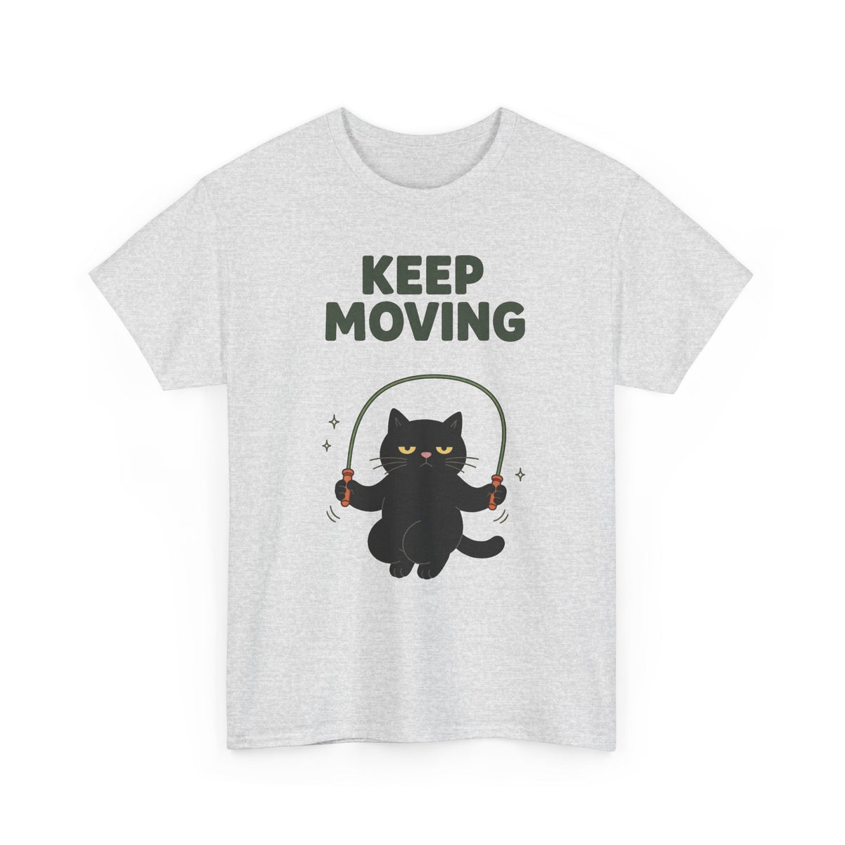 Keep Moving Exercise Funny Cat Graphic T Shirt Men's Heavy Cotton Tee