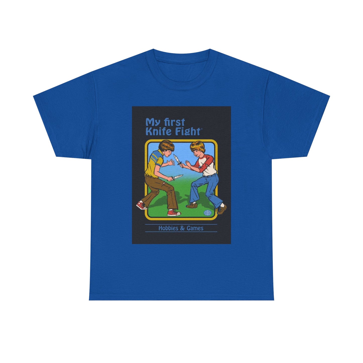 My First Knife Fight Tshirt Funny Kids Poster Retro 70s Unisex Heavy Cotton Tee