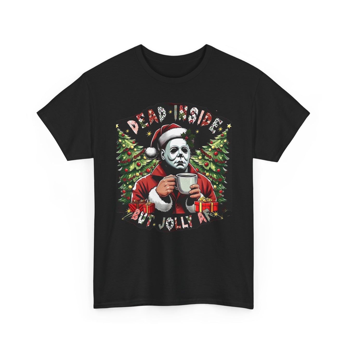 Dead Inside But Jolly AF Funny Graphic T Shirt Christmas Unisex Heavy Cotton Tee
