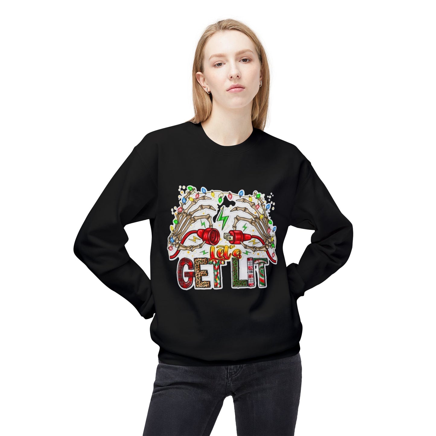 Christmas Get Lit Funny Sweater NEW Unisex Fleece Crewneck Sweatshirt