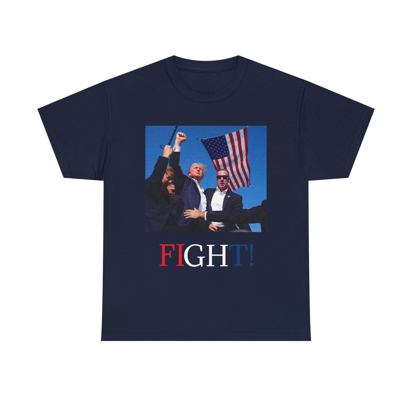 TRUMP Fight! Shirt T 2024 President American Flag USA NEW Unisex Heavy Cotton