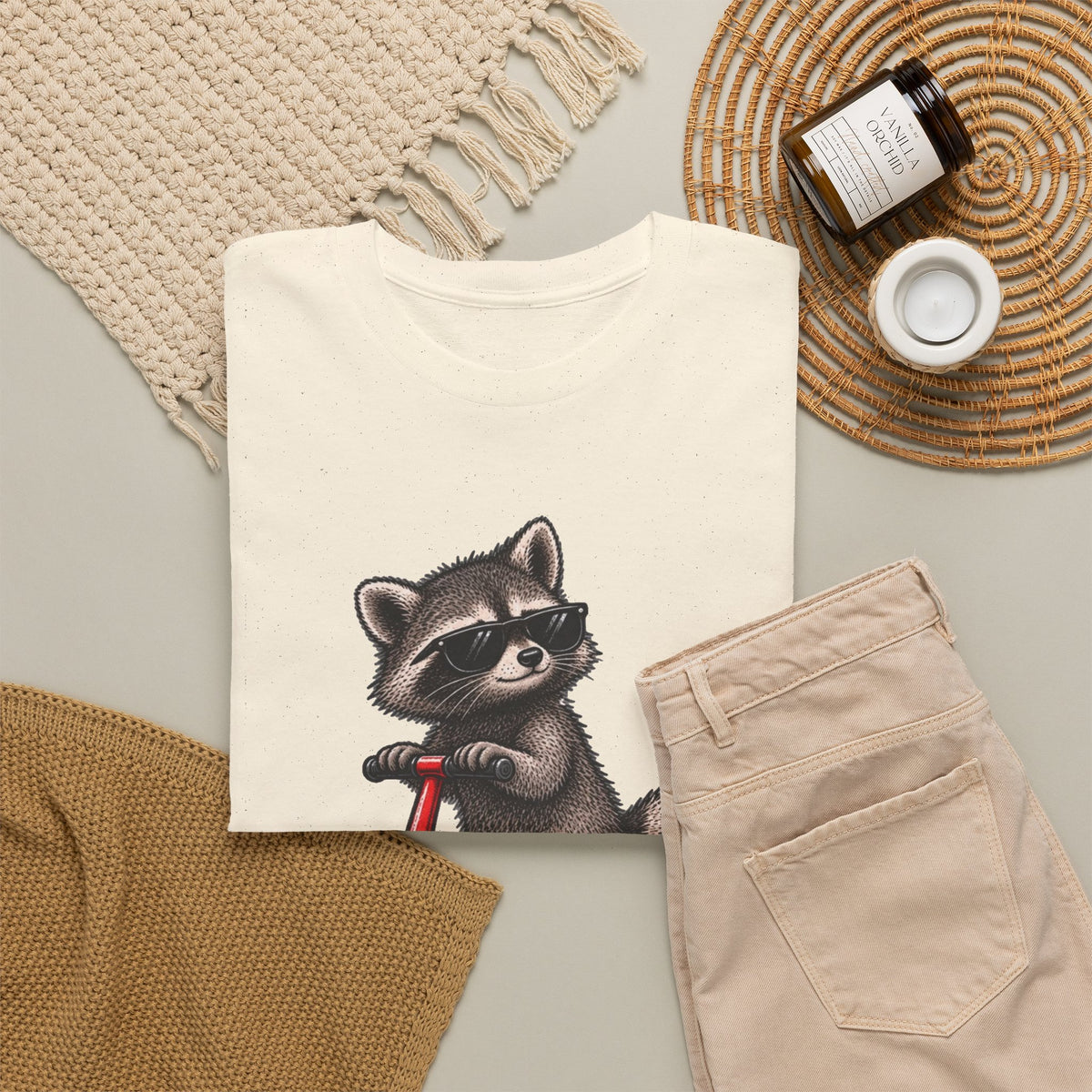 Raccoon Riding Scooter Off to Commit Tomfoolery T-Shirt Men's Graphic Tee