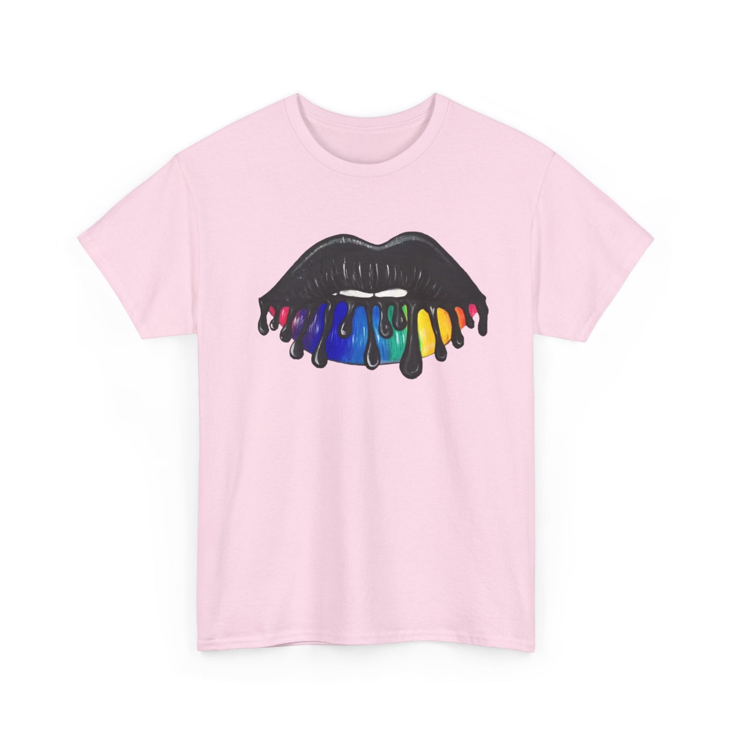 Rainbow Lips Tshirt Girly Tattoo cute womens kiss Unisex Heavy Cotton Tee