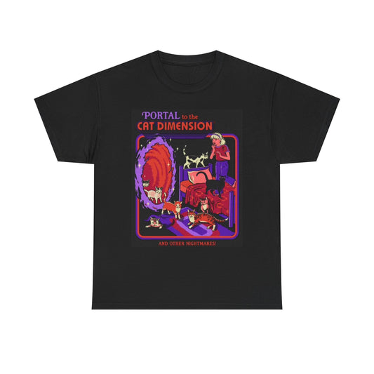 Cat Dimension Graphic T Shirt Funny Jokes Vintage ART Poster Unisex Heavy Cotton