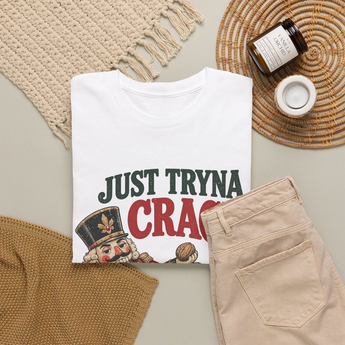 Just Tryna Crack Nutcracker T-Shirt Funny Christmas Holiday Tee Men's Graphic T Shirt