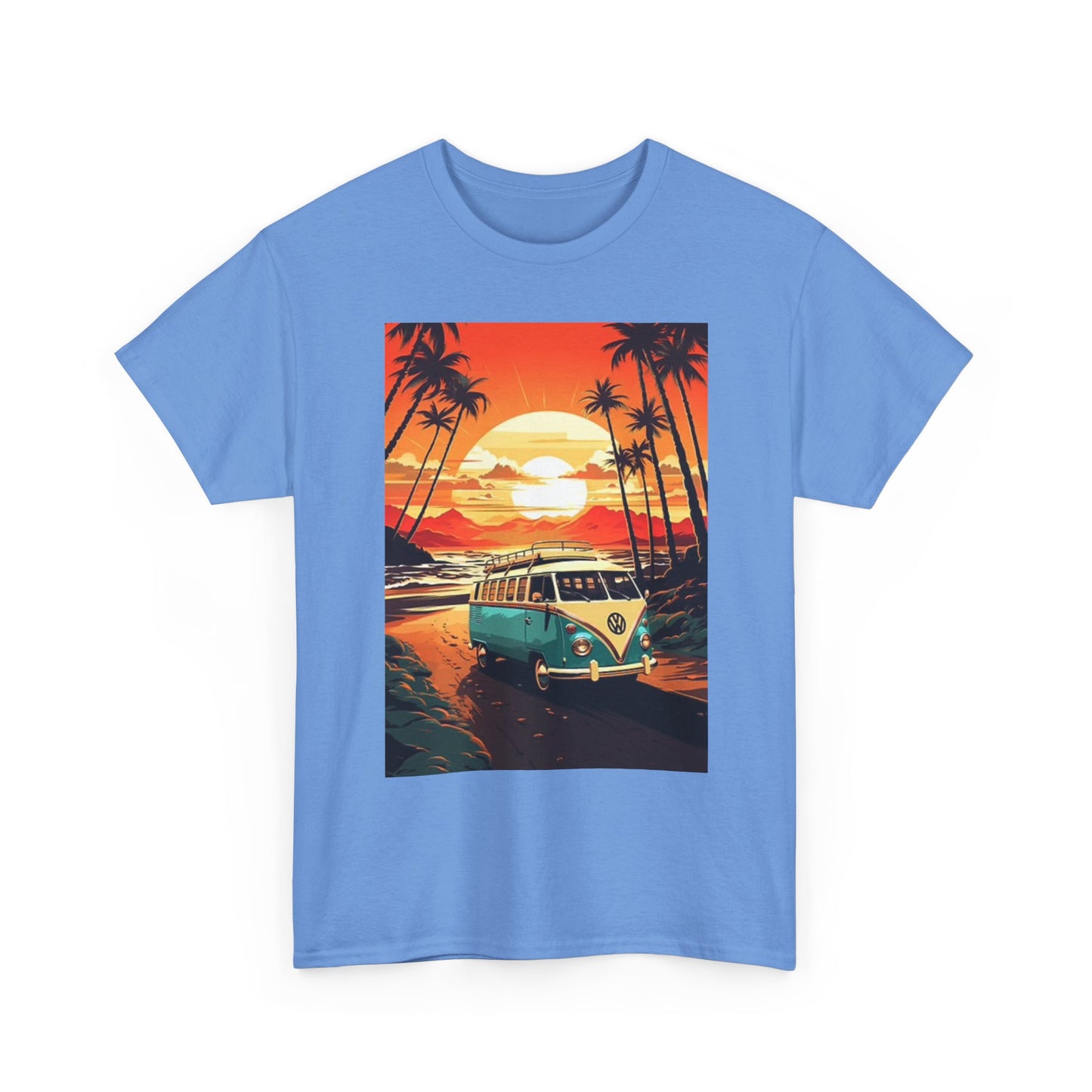 Beach Sunset Graphic T Shirt Surfing Bus Retro Unisex Heavy Cotton Tee