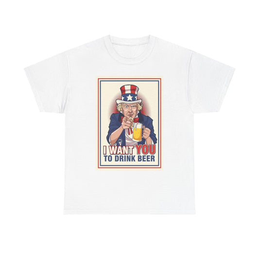 Uncle Sam I Want You To Drink Beer Graphic T Shirt Funny Unisex Heavy Cotton Tee