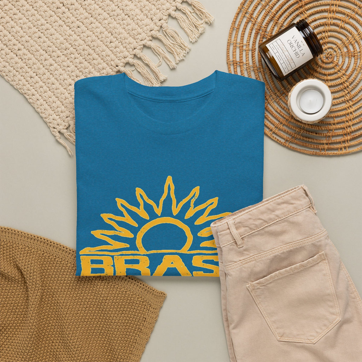 Brazil Sun Graphic T Shirt Men's Retro Classic Heavy Cotton Tee