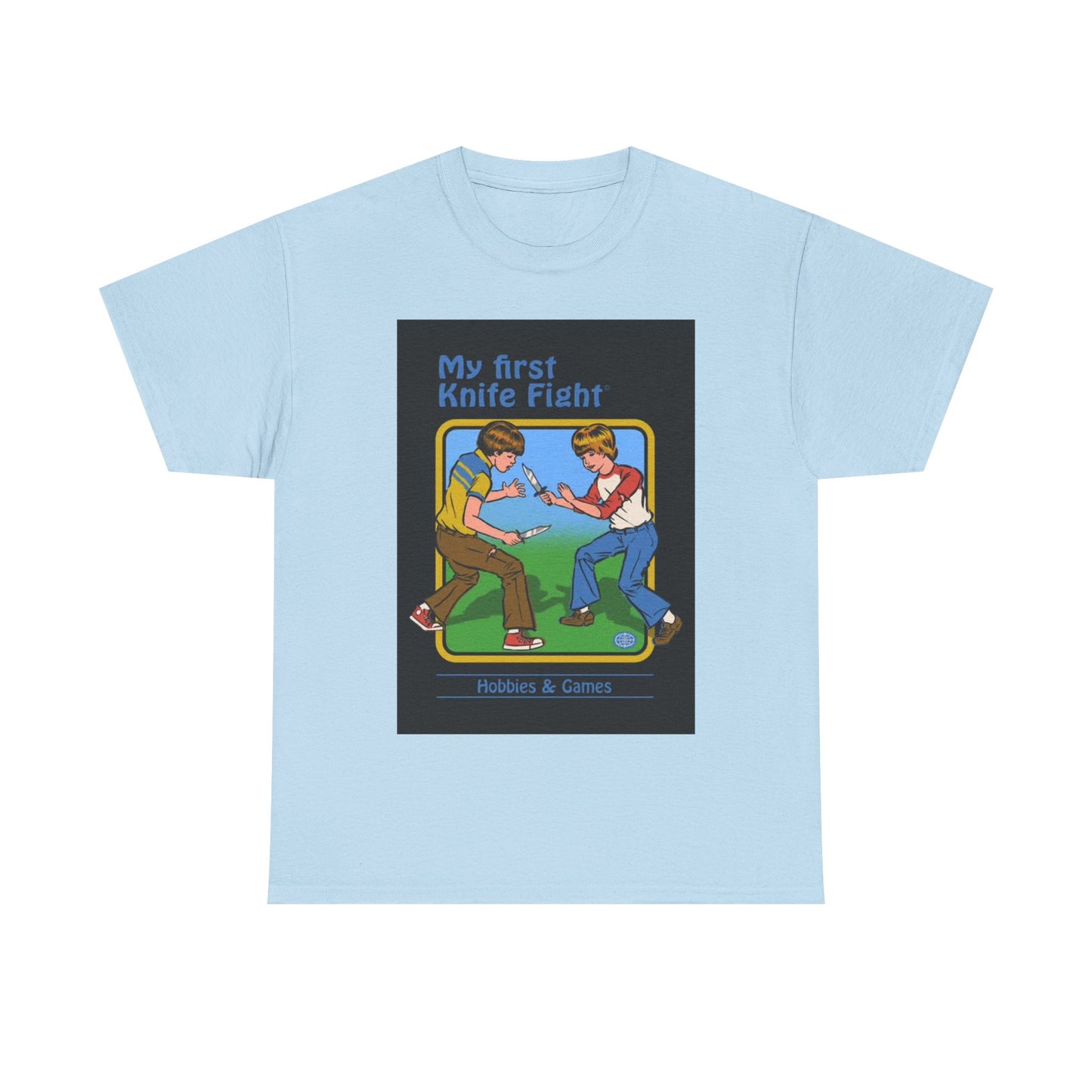 My First Knife Fight Tshirt Funny Kids Poster Retro 70s Unisex Heavy Cotton Tee