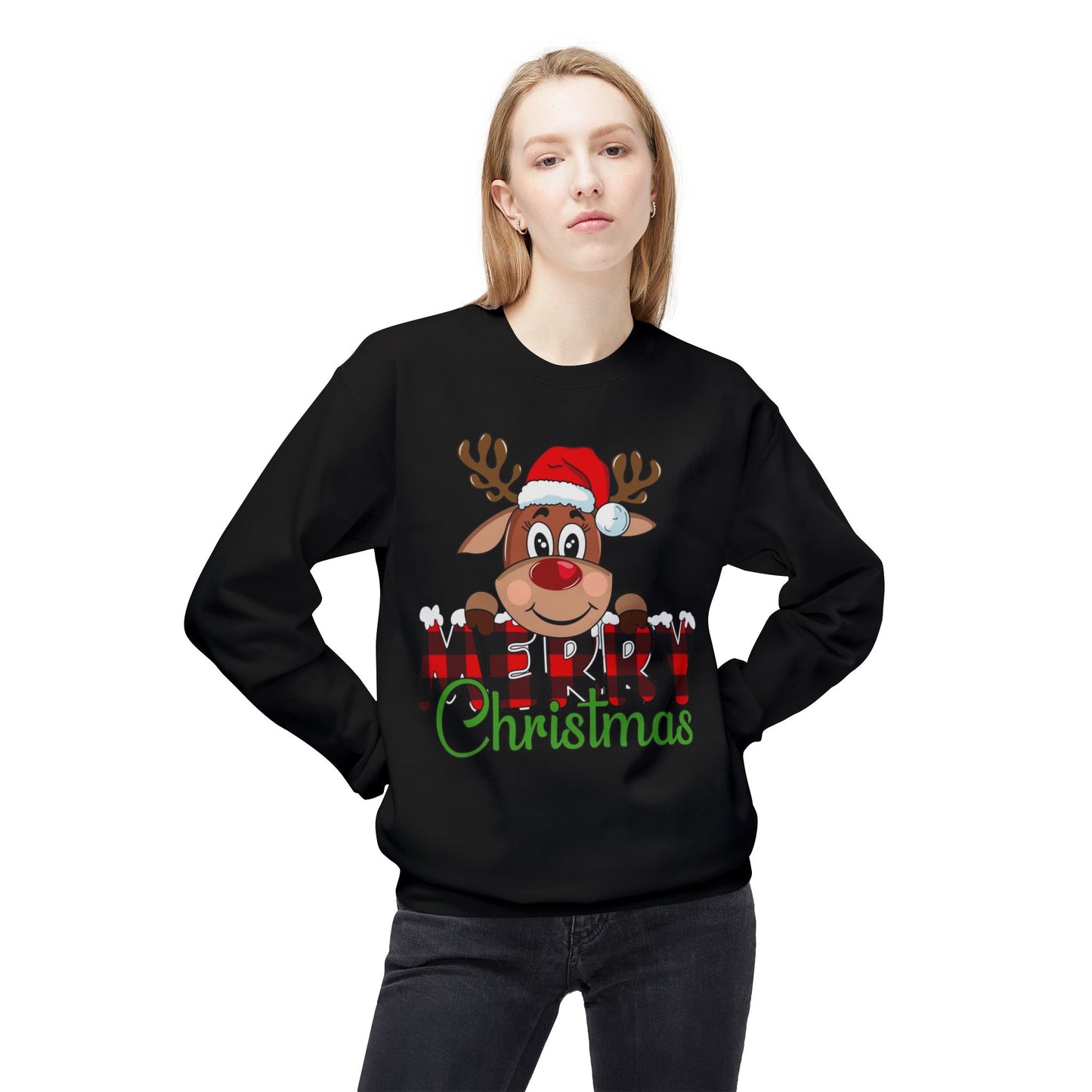 Merry Christmas Cute Deer Sweater NEW Unisex Fleece Crewneck Sweatshirt
