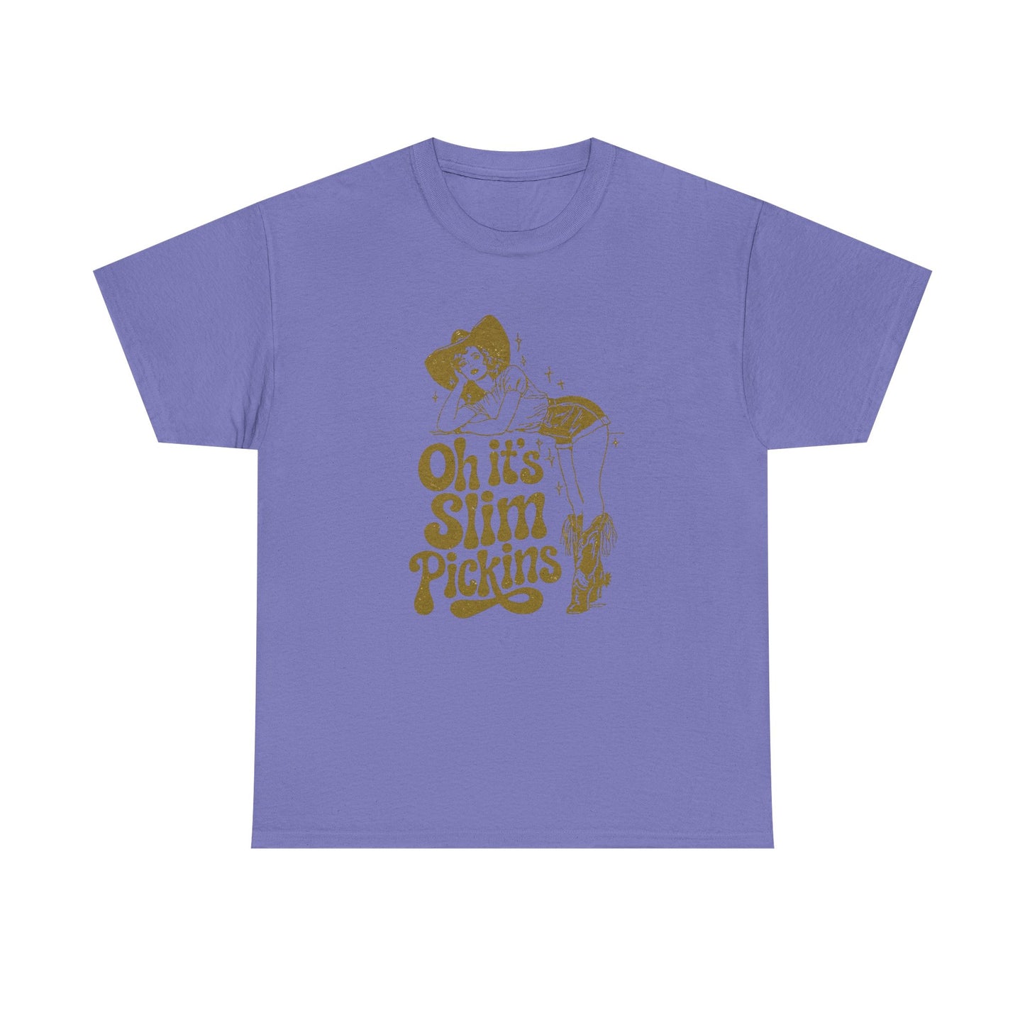 Slim Pickings Funny Cowgirl Western Graphic T Shirt Unisex Heavy Cotton Tee