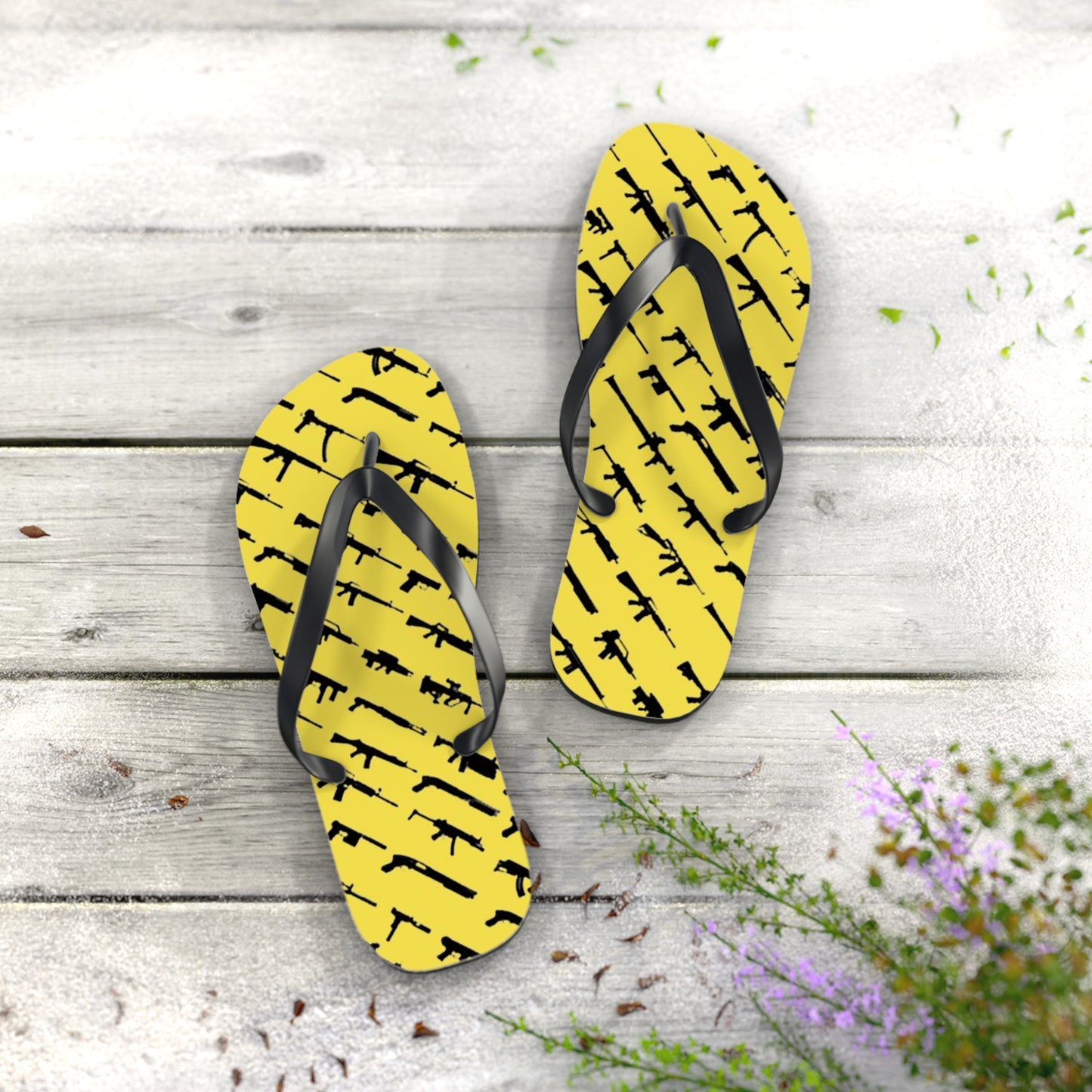 WAVES And SUN Co Sandals Yellow Guns - Flip Flops -Slides Summer Beach BRAND NEW