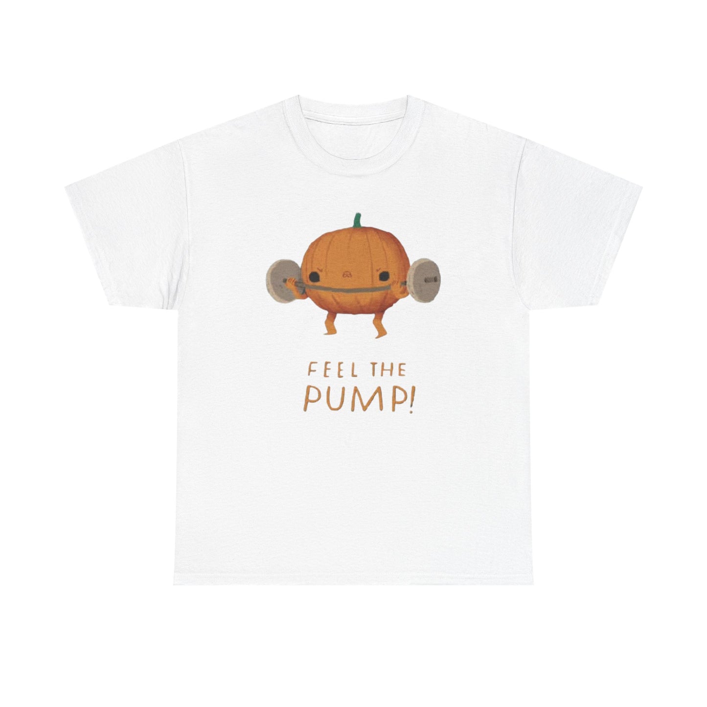 Feel The Pump Pumpkin Graphic T Shirt Funny Gym Workout Unisex Heavy Cotton Tee