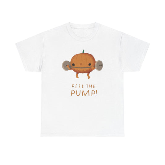 Feel The Pump Pumpkin Graphic T Shirt Funny Gym Workout Unisex Heavy Cotton Tee