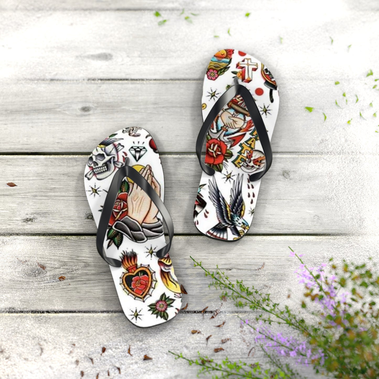 Sailor Jerry Navy Tattoos Sandals, Beach Shoes, Vacation Flip Flops, Pool Slides