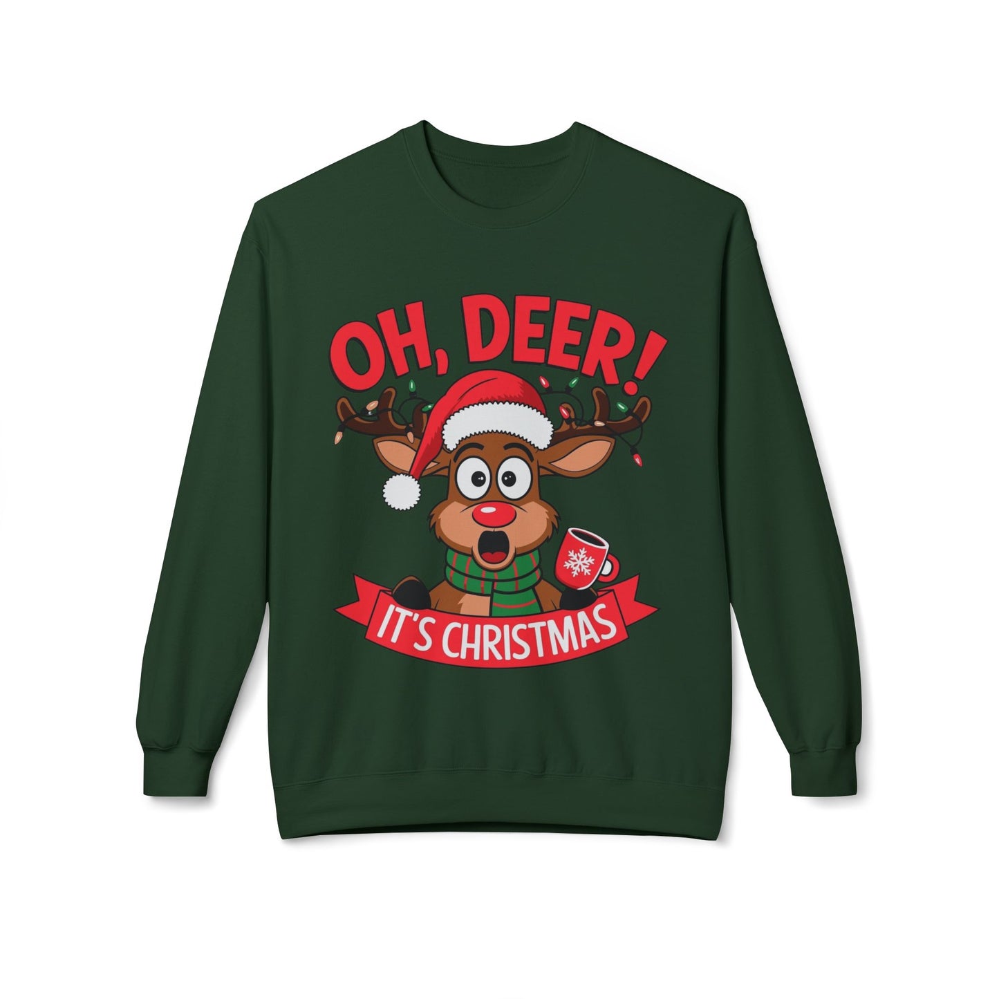 Oh Deer Its Christmas Unisex Midweight Softstyle Fleece Crewneck Sweatshirt