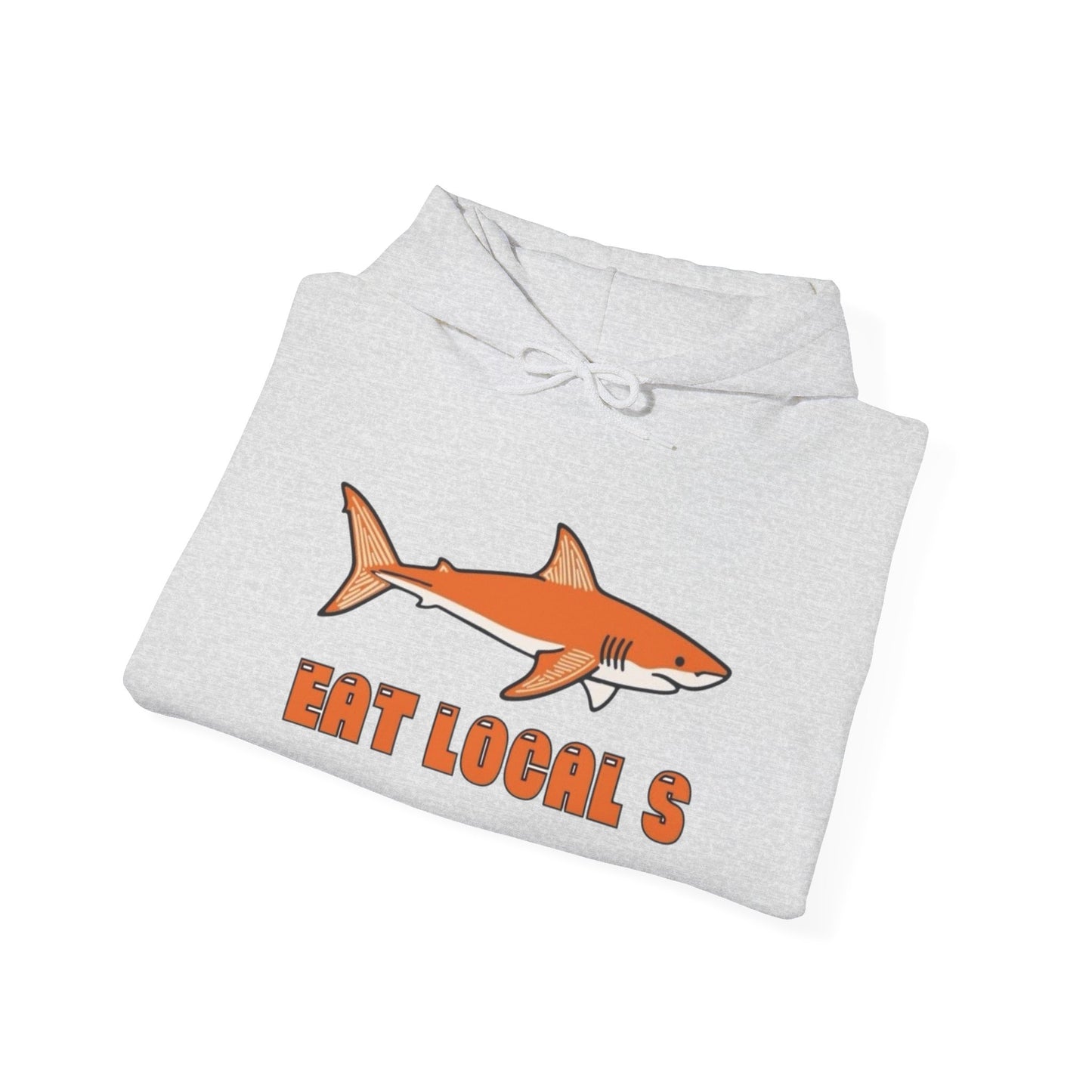 Eat Locals Funny Shark Graphic Hoodie NEW ADULT Heavy Blend™ Hooded Sweatshirt