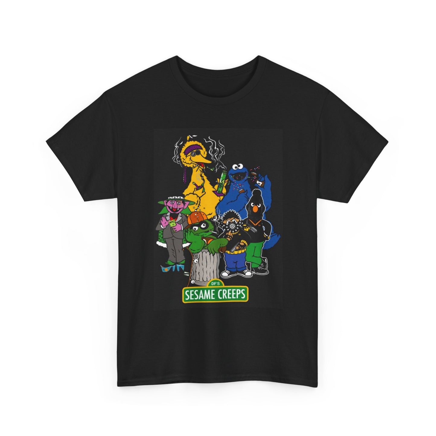 Sesame Creeps Funny Graphic T Shirt 90s Cartoon Vintage Jokes Heavy Cotton Tee