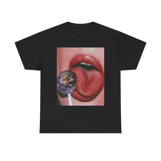 Earth On A Lollipop T Shirt Unisex Heavy Cotton Vintage Gift NEW