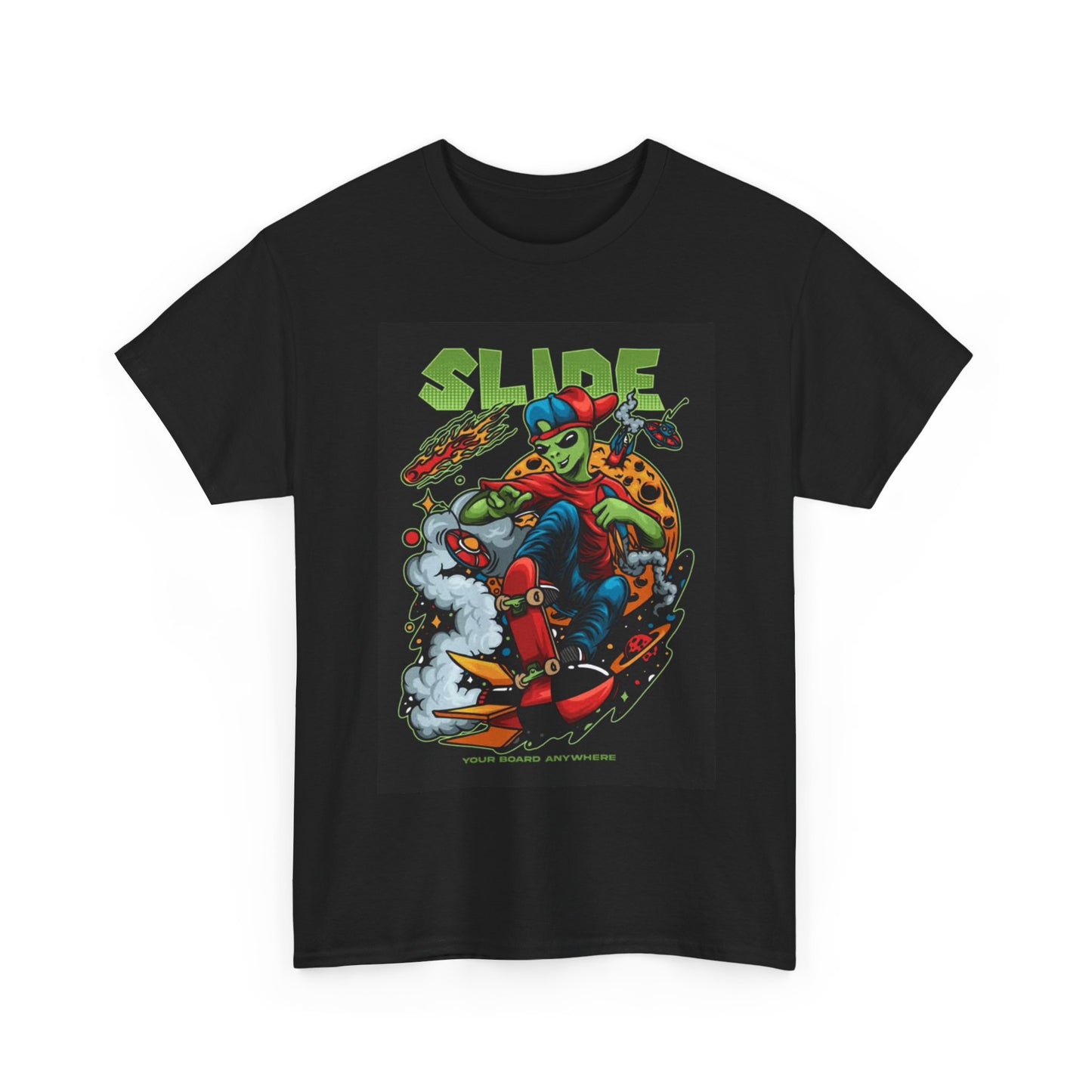Slide Skateboarding Graphic Tshirt Alien Skating Retro Unisex Heavy Cotton Tee