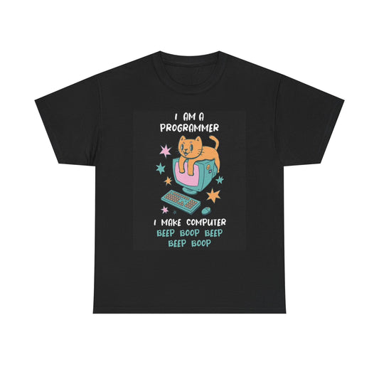 I Am A Programmer Graphic T Shirt Funny Cats Unisex Heavy Cotton Tee