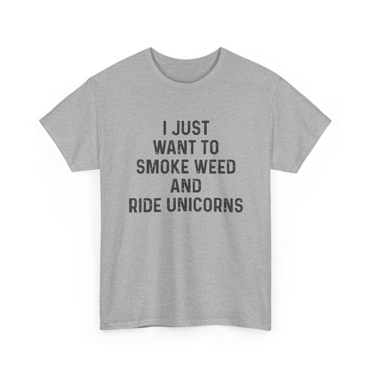 Smoke Weed And Ride Unicorns Funny T-Shirt Unisex Heavy Cotton Tee Gift New