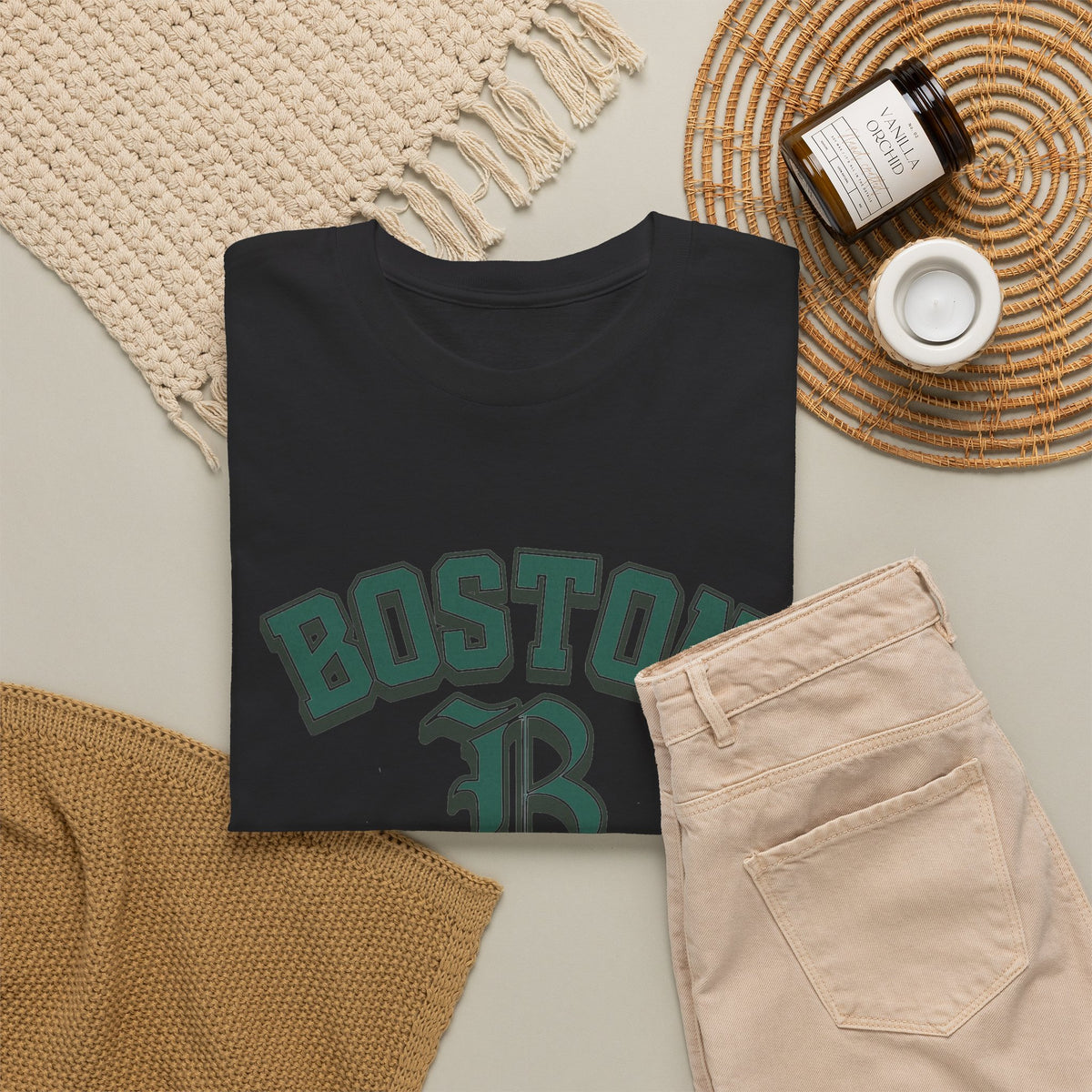 Boston Graphic T Shirt Classic Vintage Apparel Men's Heavy Cotton Tee