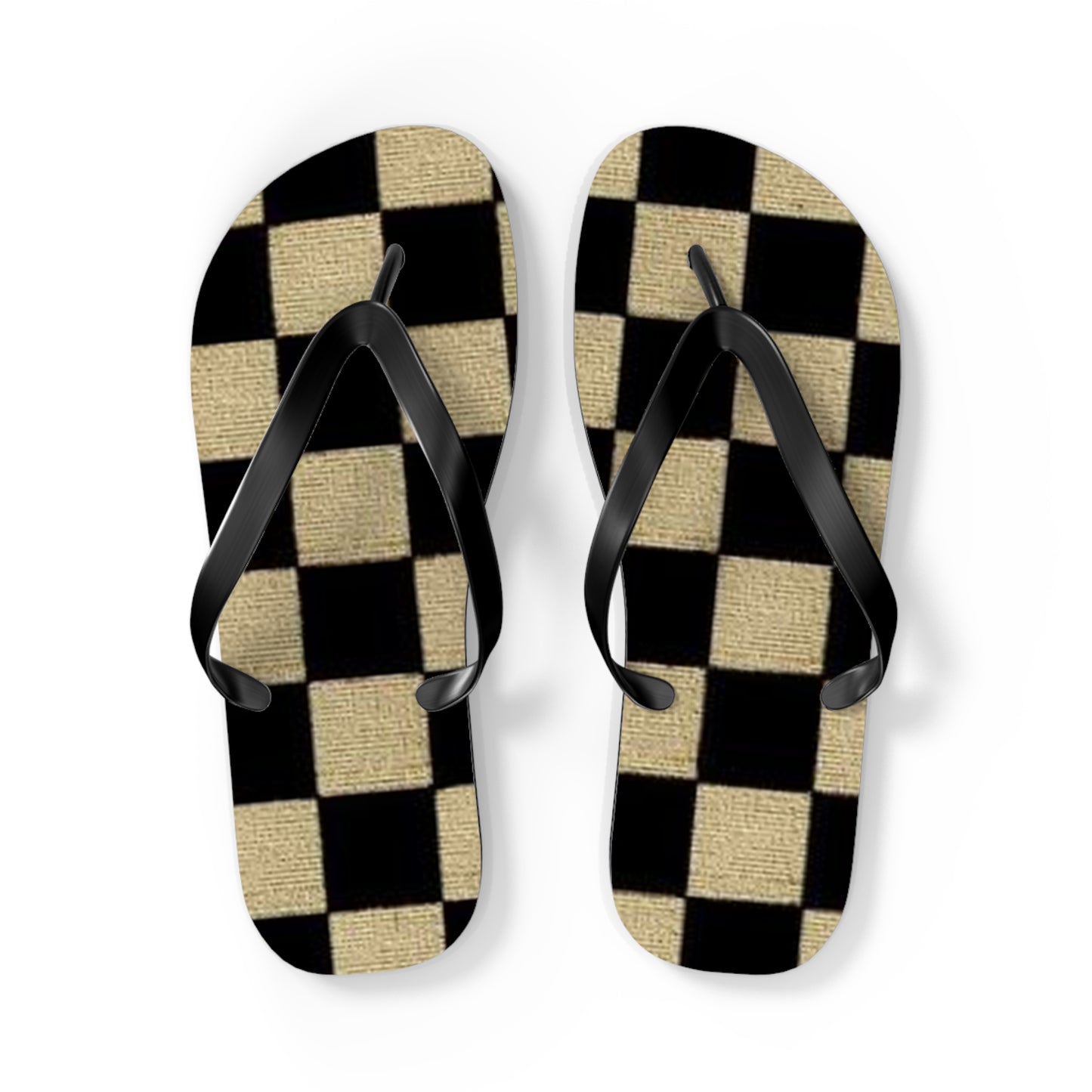 Black And Tan Checkered Beach Sandals, Slides for Summer, Flip Flops