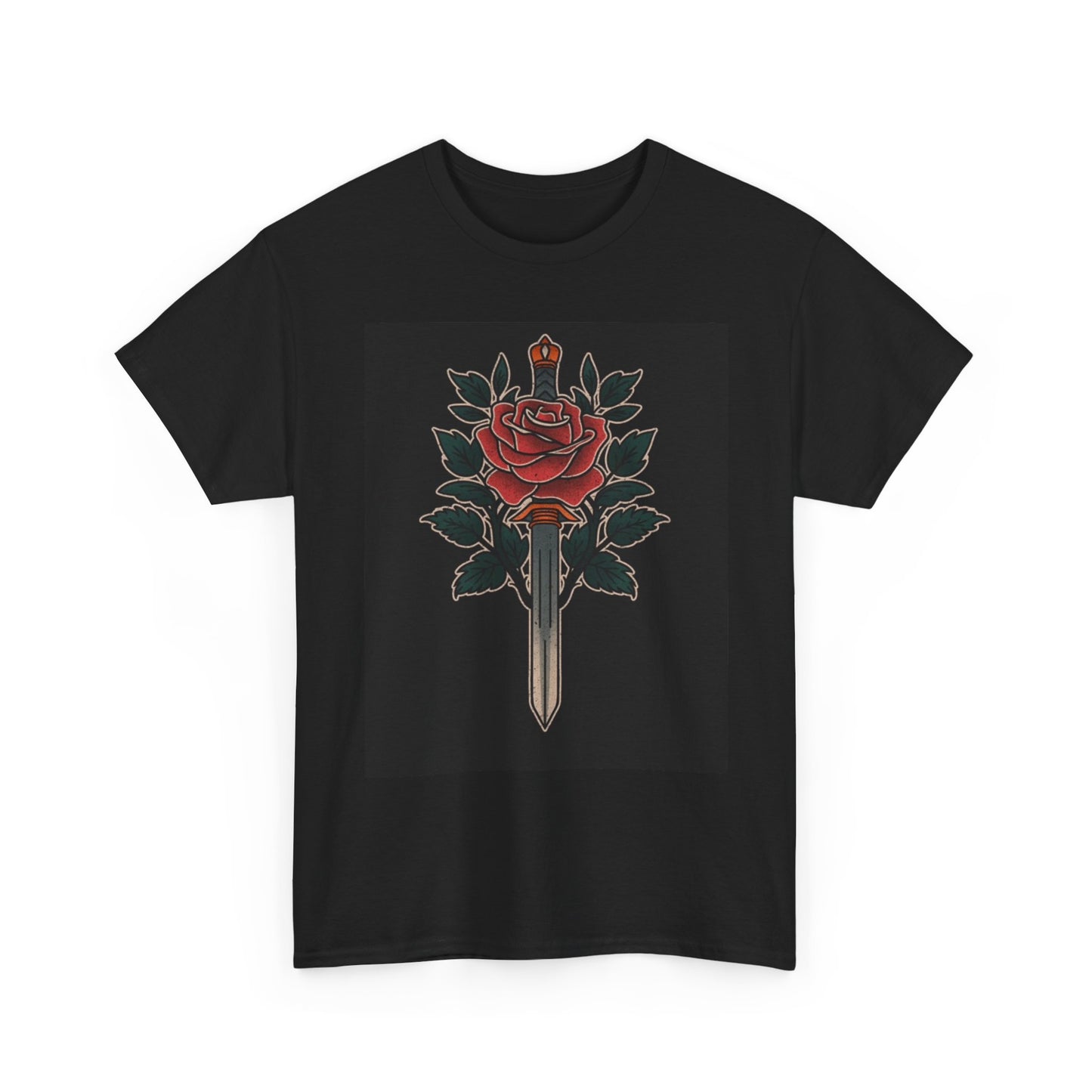 Rose Through Sword Shirt Vintage Sailor Jerry Tattoo Unisex Heavy Cotton Tee