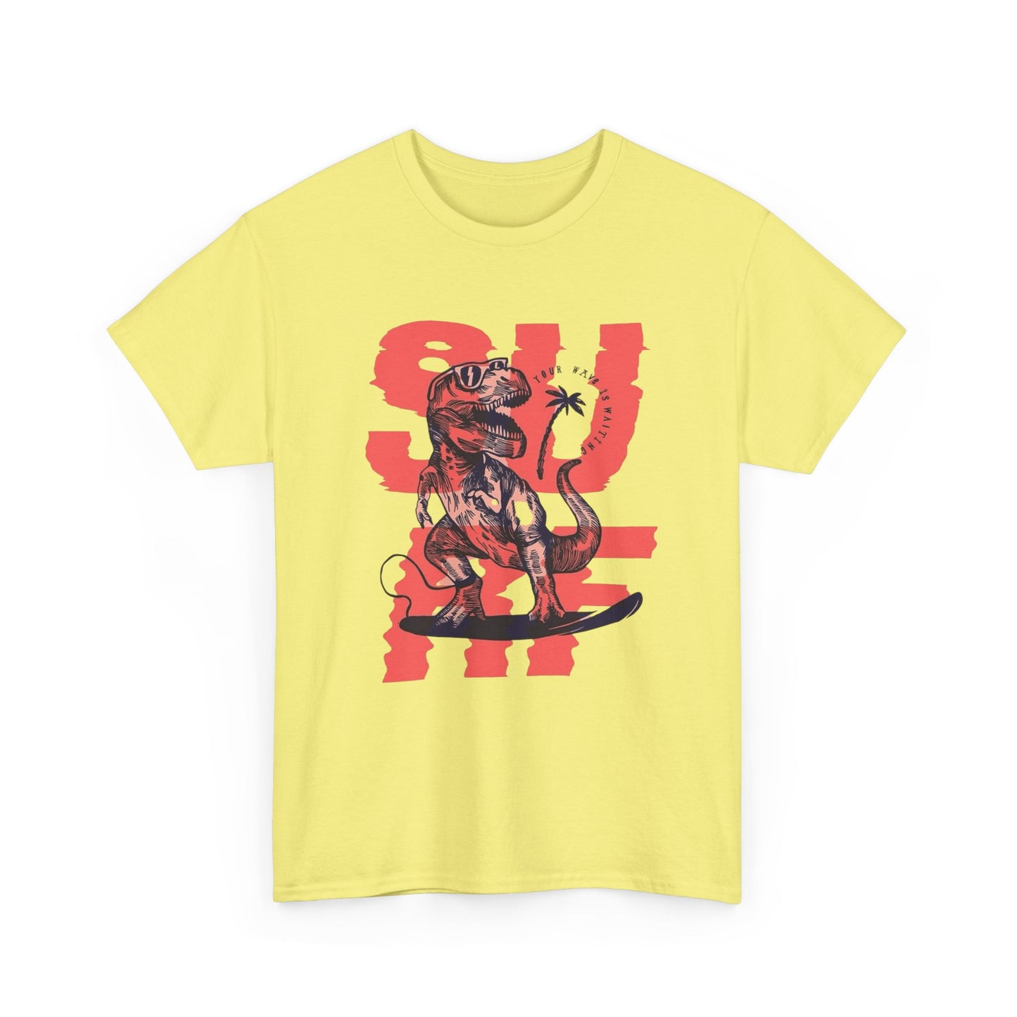 Funny Surfing Dinosaur Graphic T Shirt NEW ADULT Heavy Cotton Tee