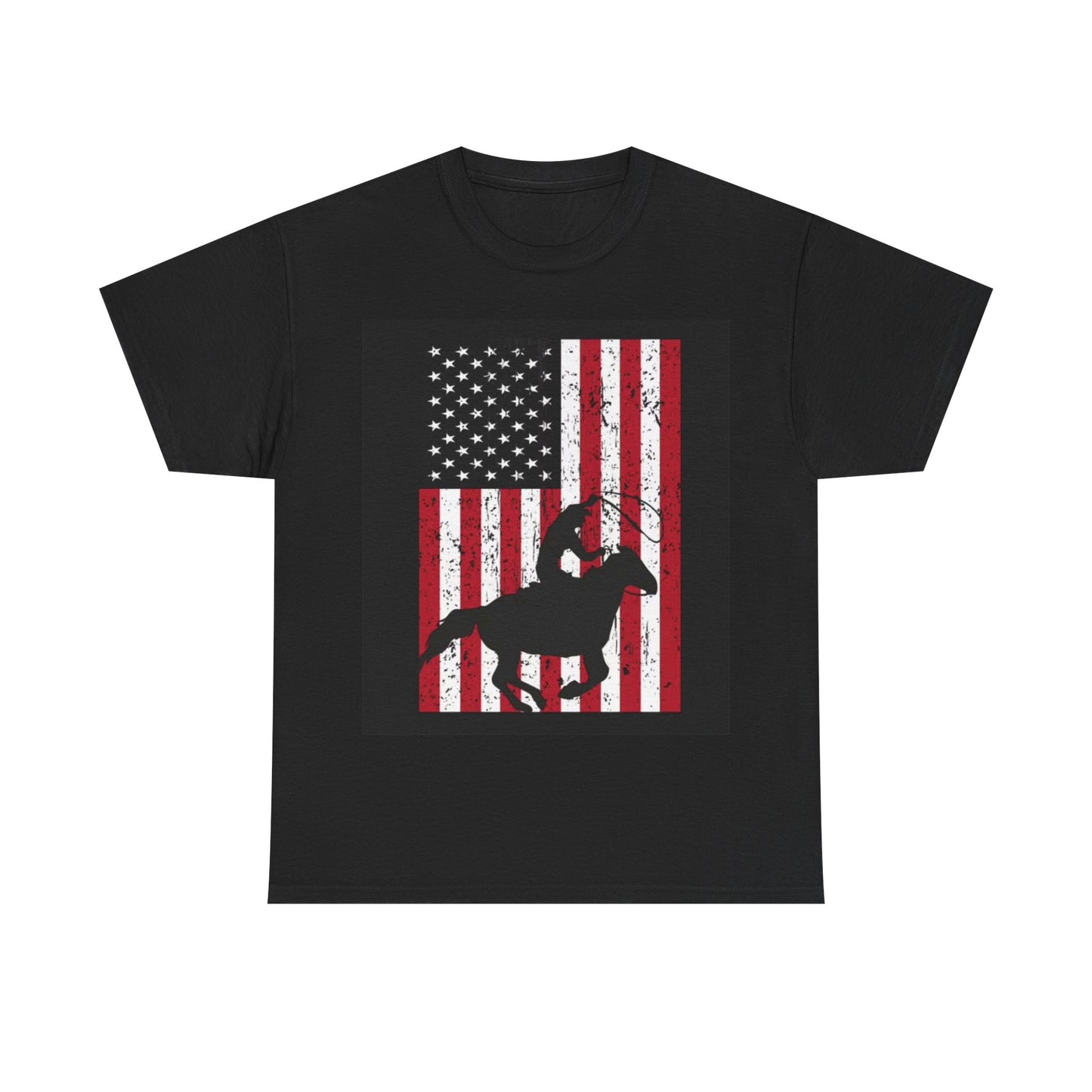 American Flag Cowboy Tshirt Rodeo Horse Country Graphic Unisex Heavy Cotton Tee