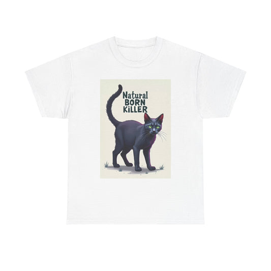 Natural Born Killer T Shirt Funny Cat Graphic Art Unisex Heavy Cotton Tee