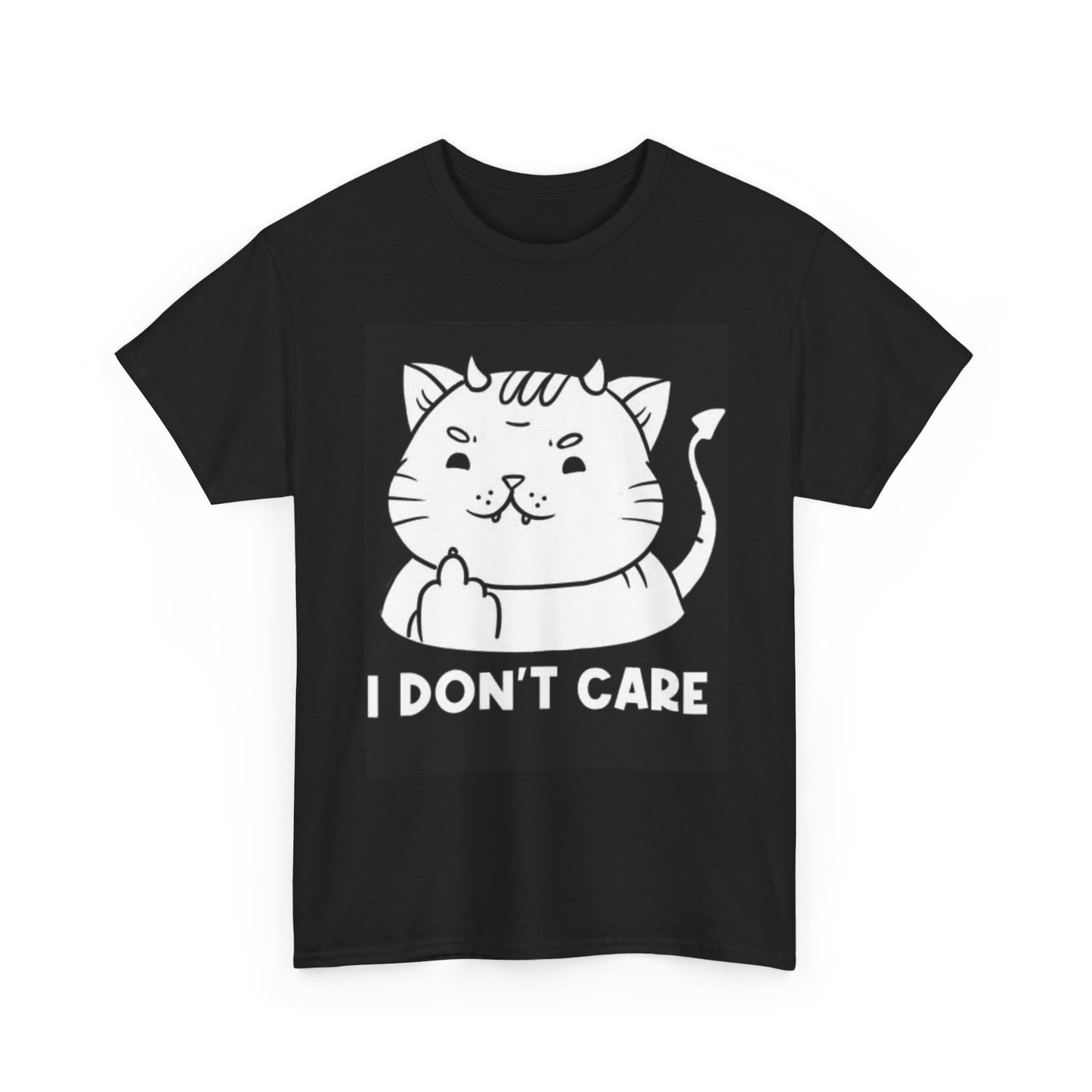 I Don't Care Cat Shirt Funny Kitten Middle Finger Comedy Unisex Heavy Cotton Tee