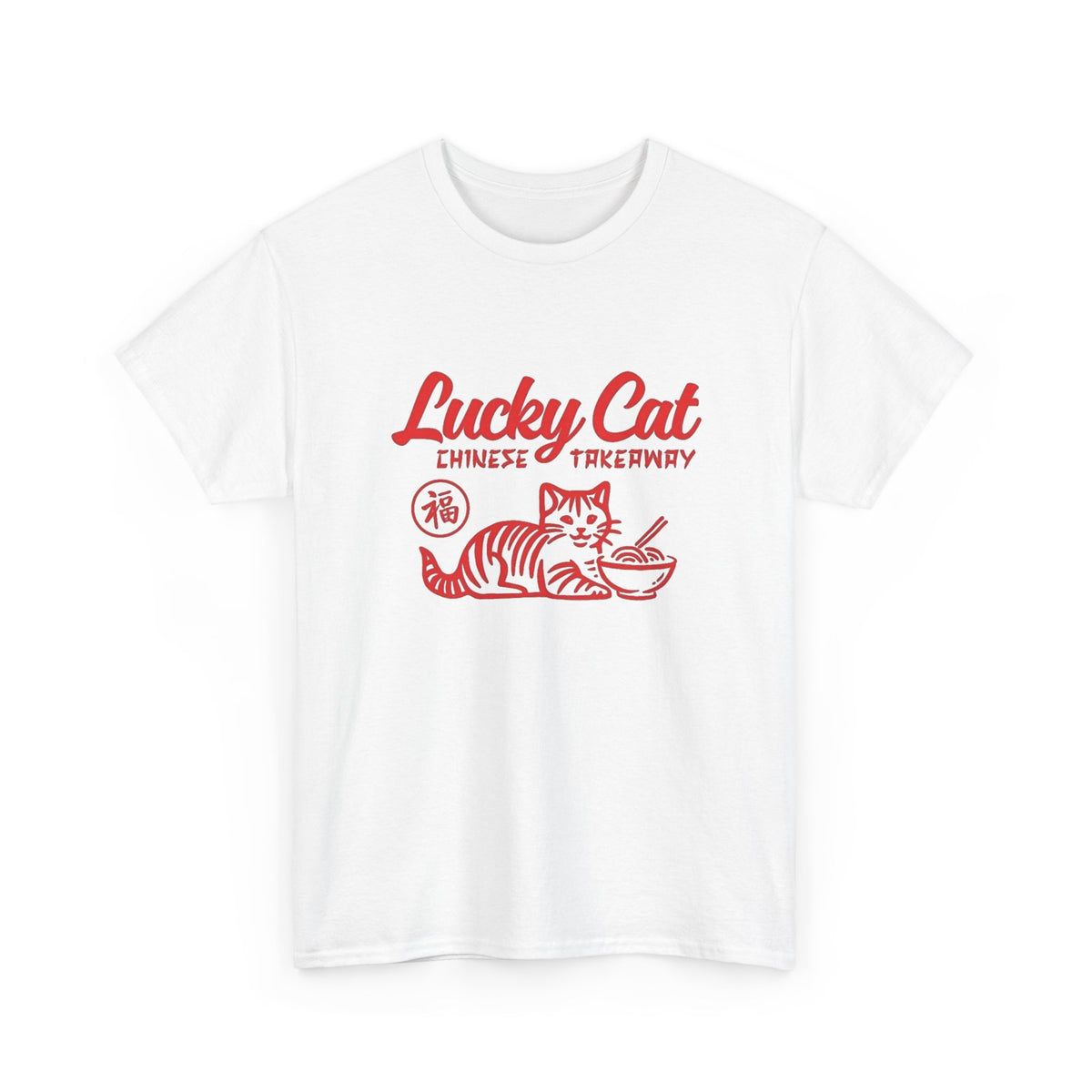 Lucky Cat Chinese Takeaway Graphic T-Shirt Men's Graphic Tee Funny Retro