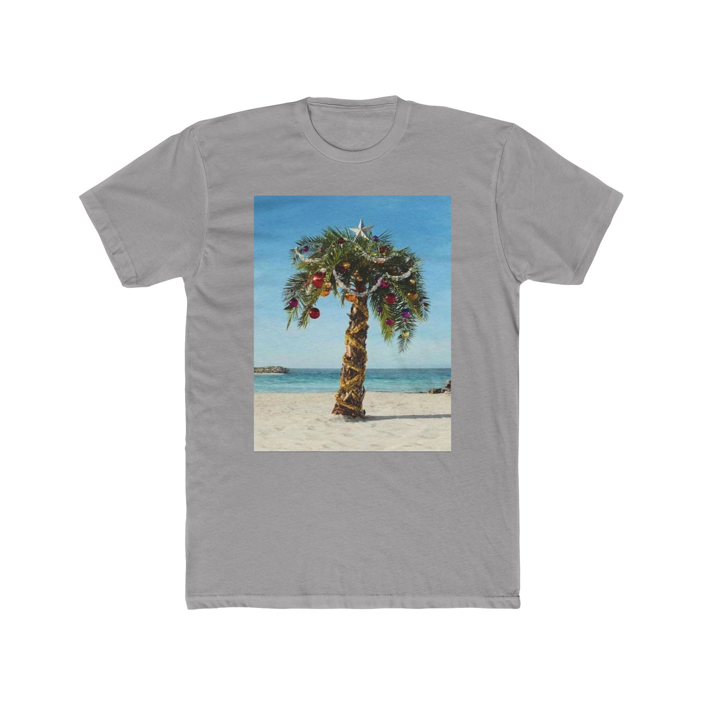 Christmas Lifes A Beach  T-shirt palm tree Florida vacation Men's Cotton Crew