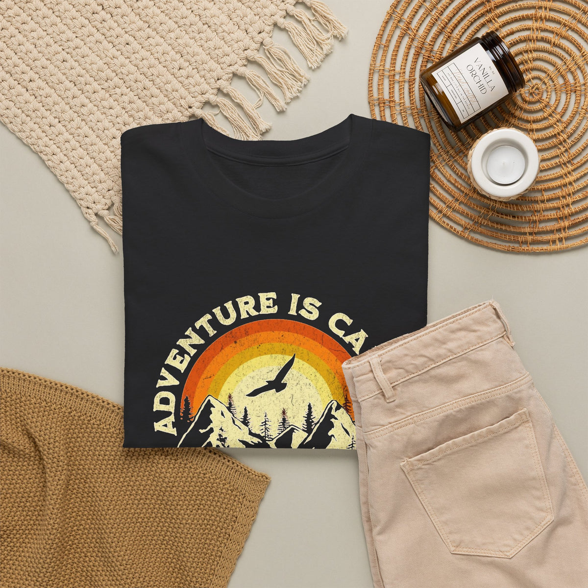 Adventure Is Calling Graphic T Shirt Men's Heavy Cotton Tee